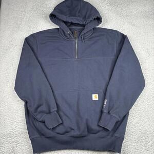 Carhartt Rain Defender 1/4 Zip Hoodie Men’s Large Blue Original Fit Workwear